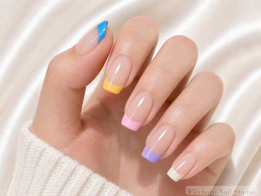 Pastel French Color Block Press-On Nails worn on a model hand