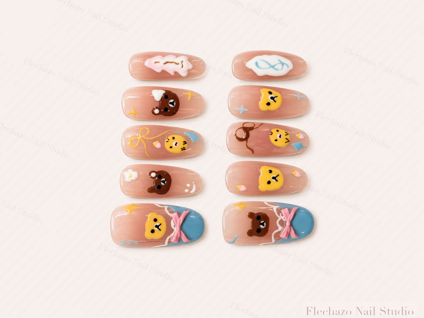 Cute Bear Pastel Press-On Nails handmade press-on nail set, product view