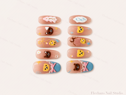 Cute Bear Pastel Press-On Nails handmade press-on nail set, product view