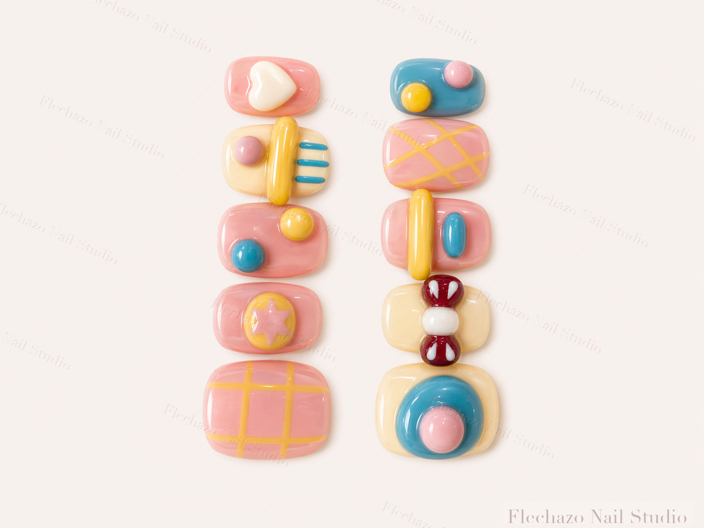 Colorful 3D Pastel Press-On Nails handmade press-on nail set, product view