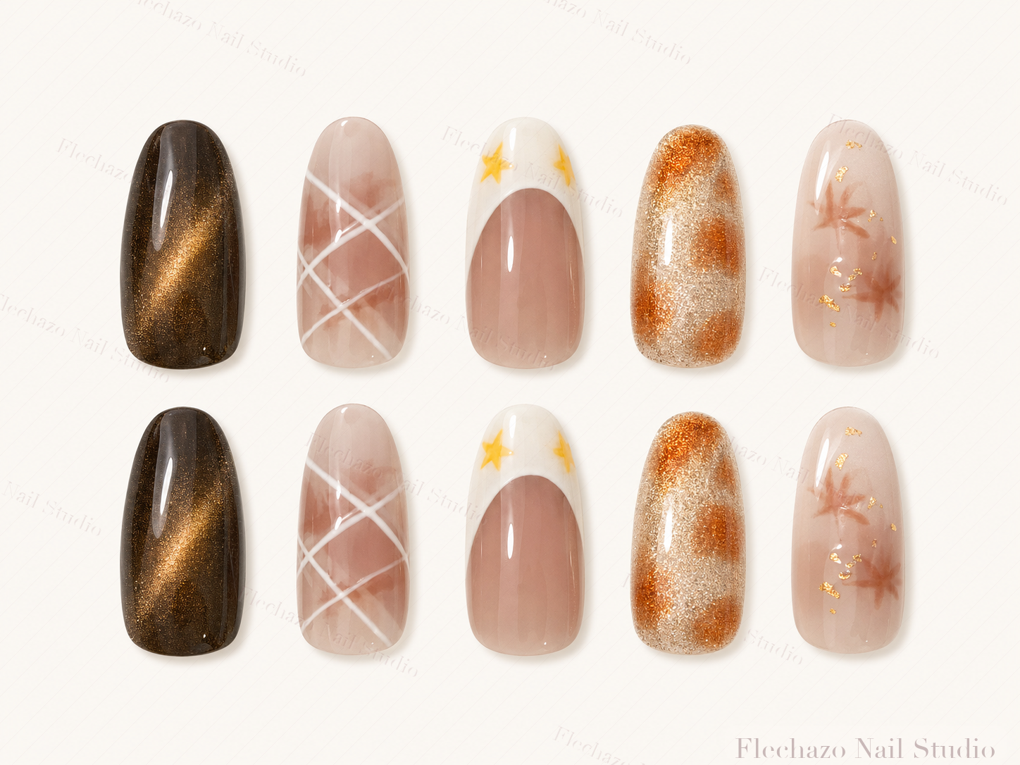 Black Gold Cat Eye Mixed Star Press-On Nails handmade press-on nail set, product view