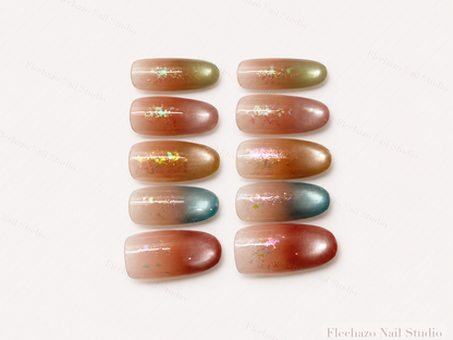 Translucent Nude Multicolor Cat Eye Press-On Nails handmade press-on nail set, product view