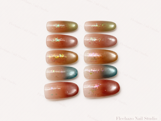 Translucent Nude Multicolor Cat Eye Press-On Nails handmade press-on nail set, product view