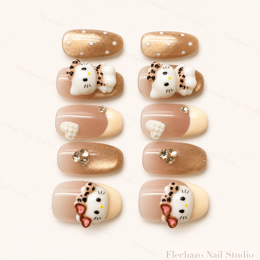 Caramel Cream Snowman Winter Press-On Nails handmade press-on nail set, product view