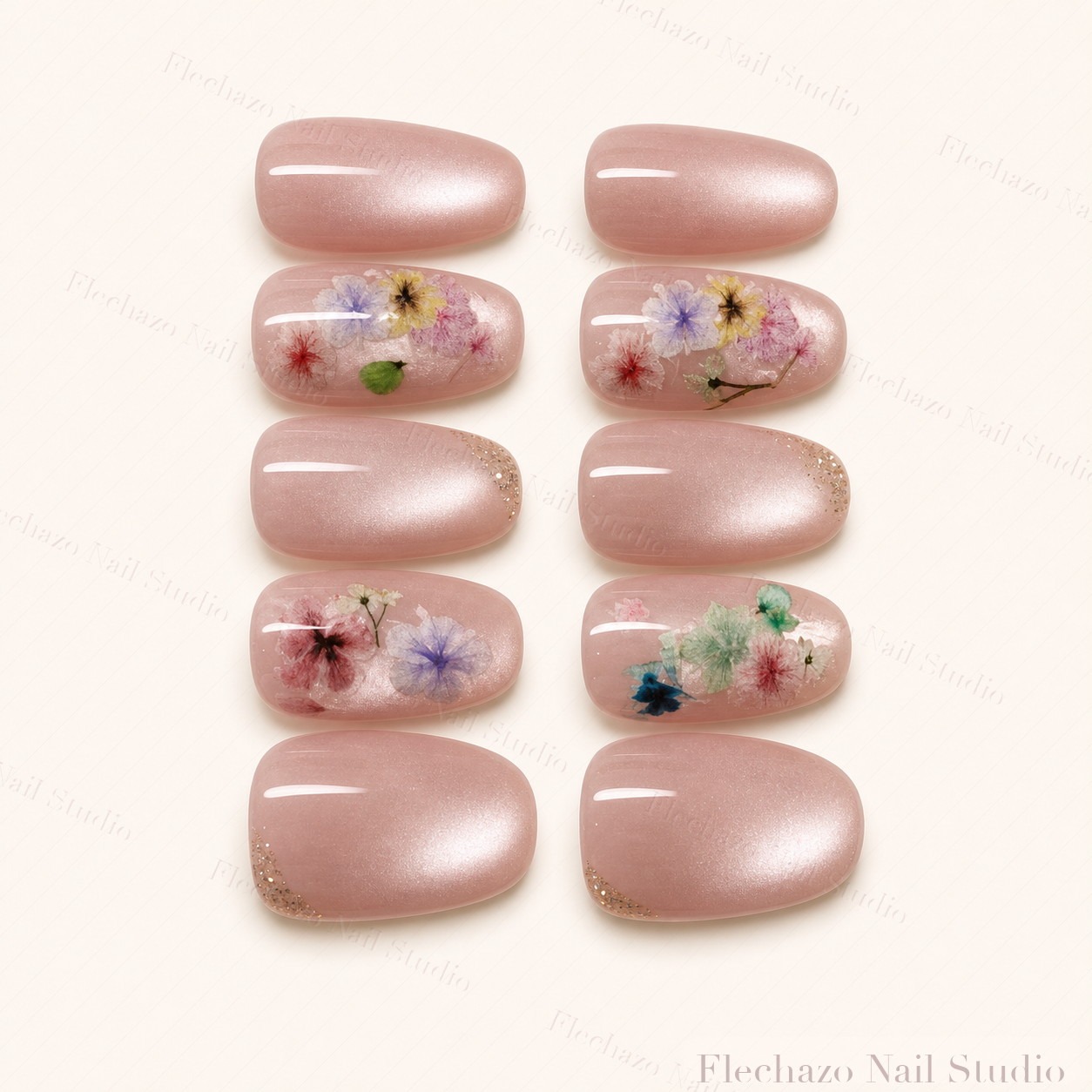 Dusty Pink Watercolor Floral Press-On Nails handmade press-on nail set, product view