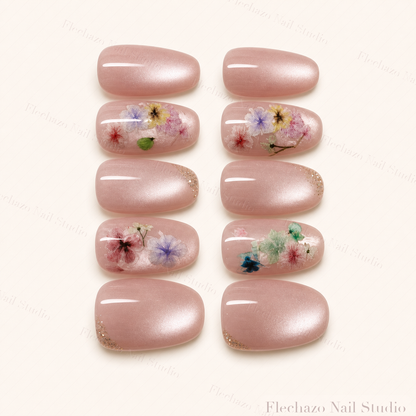 Dusty Pink Watercolor Floral Press-On Nails handmade press-on nail set, product view