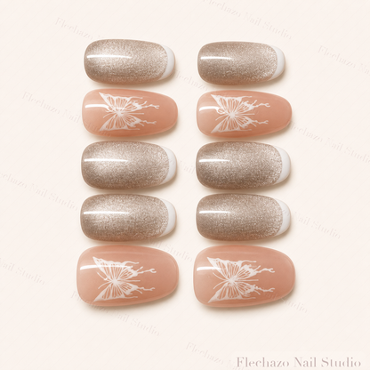 Champagne Silver Snowflake Shimmer Press-On Nails handmade press-on nail set, product view
