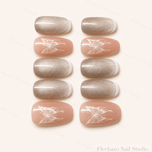 Champagne Silver Snowflake Shimmer Press-On Nails handmade press-on nail set, product view