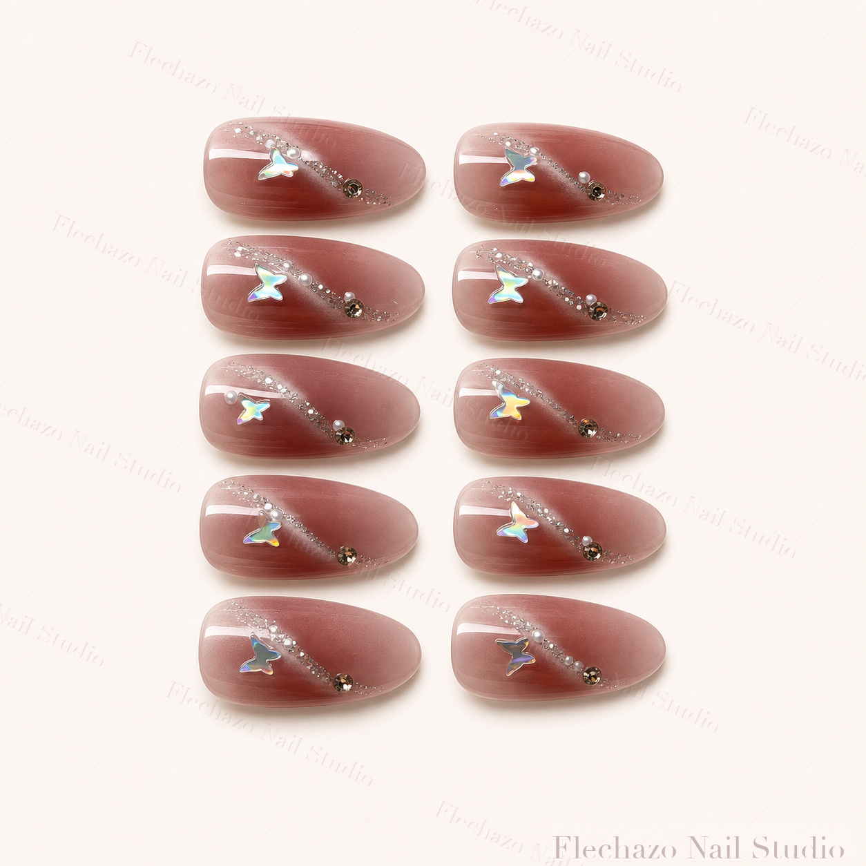 Burgundy Silver Bow Star Press-On Nails handmade press-on nail set, product view
