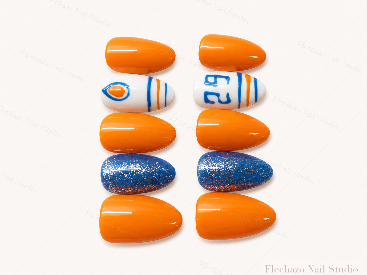 Orange Blue Sporty Graphic Press-On Nails handmade press-on nail set, product view