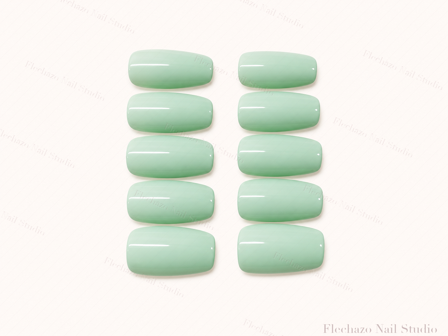 Glossy Mint Green Minimalist Press-On Nails handmade press-on nail set, product view