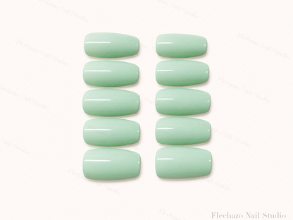Glossy Mint Green Minimalist Press-On Nails handmade press-on nail set, product view