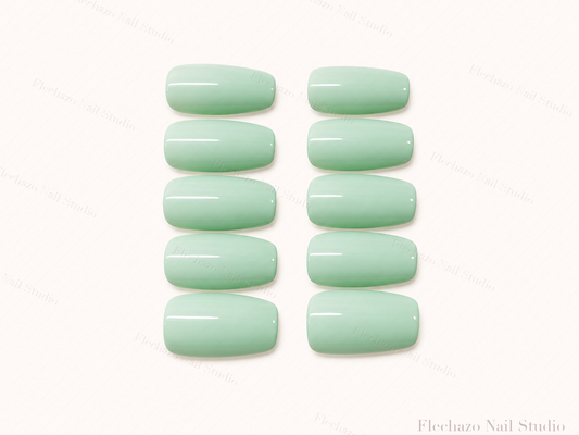 Glossy Mint Green Minimalist Press-On Nails handmade press-on nail set, product view