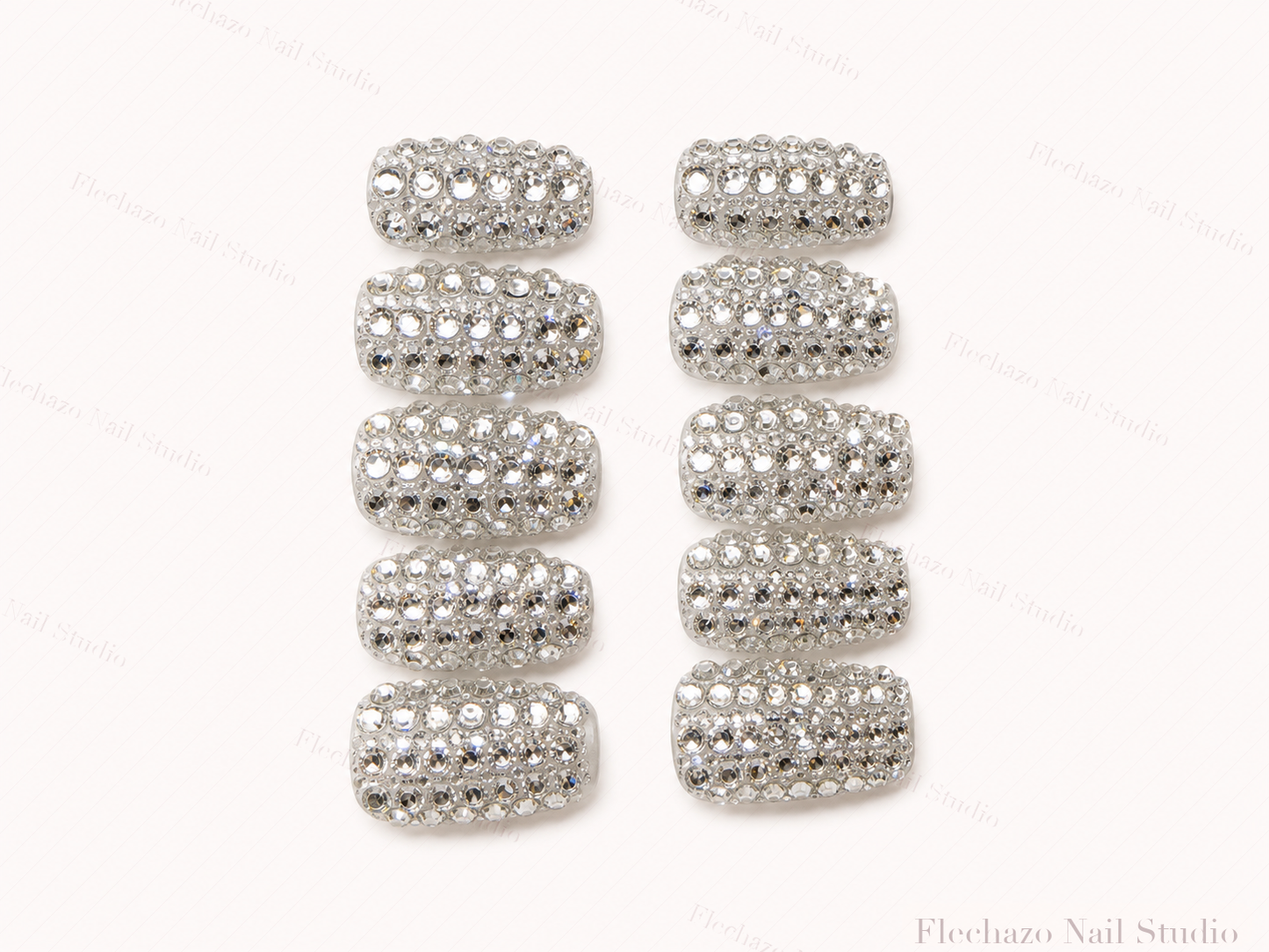 Full Silver Rhinestone Crystal Press-On Nails handmade press-on nail set, product view