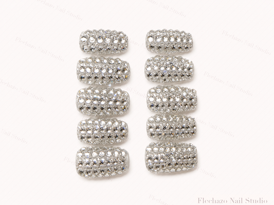 Full Silver Rhinestone Crystal Press-On Nails handmade press-on nail set, product view