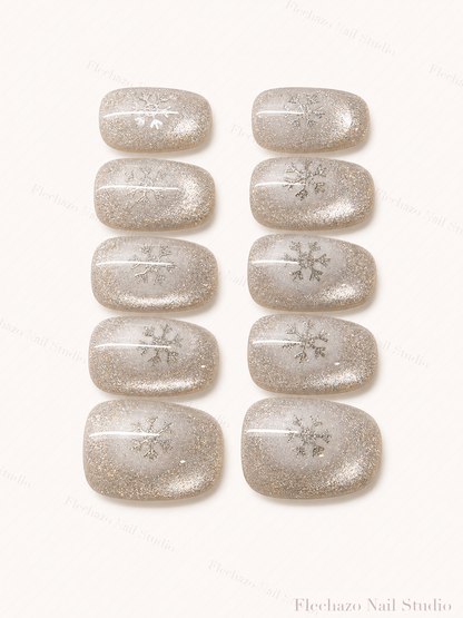 Silver Snowflake Shimmer Press-On Nails handmade press-on nail set, product view