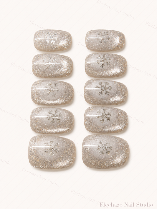 Silver Snowflake Shimmer Press-On Nails handmade press-on nail set, product view