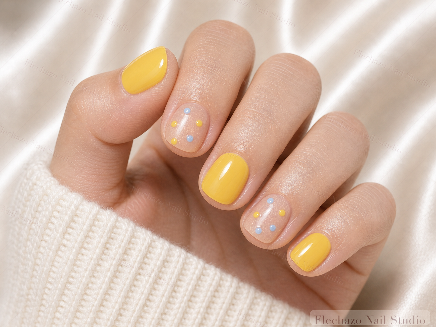 Sunny Yellow Minimalist Press-On Nails worn on a model hand