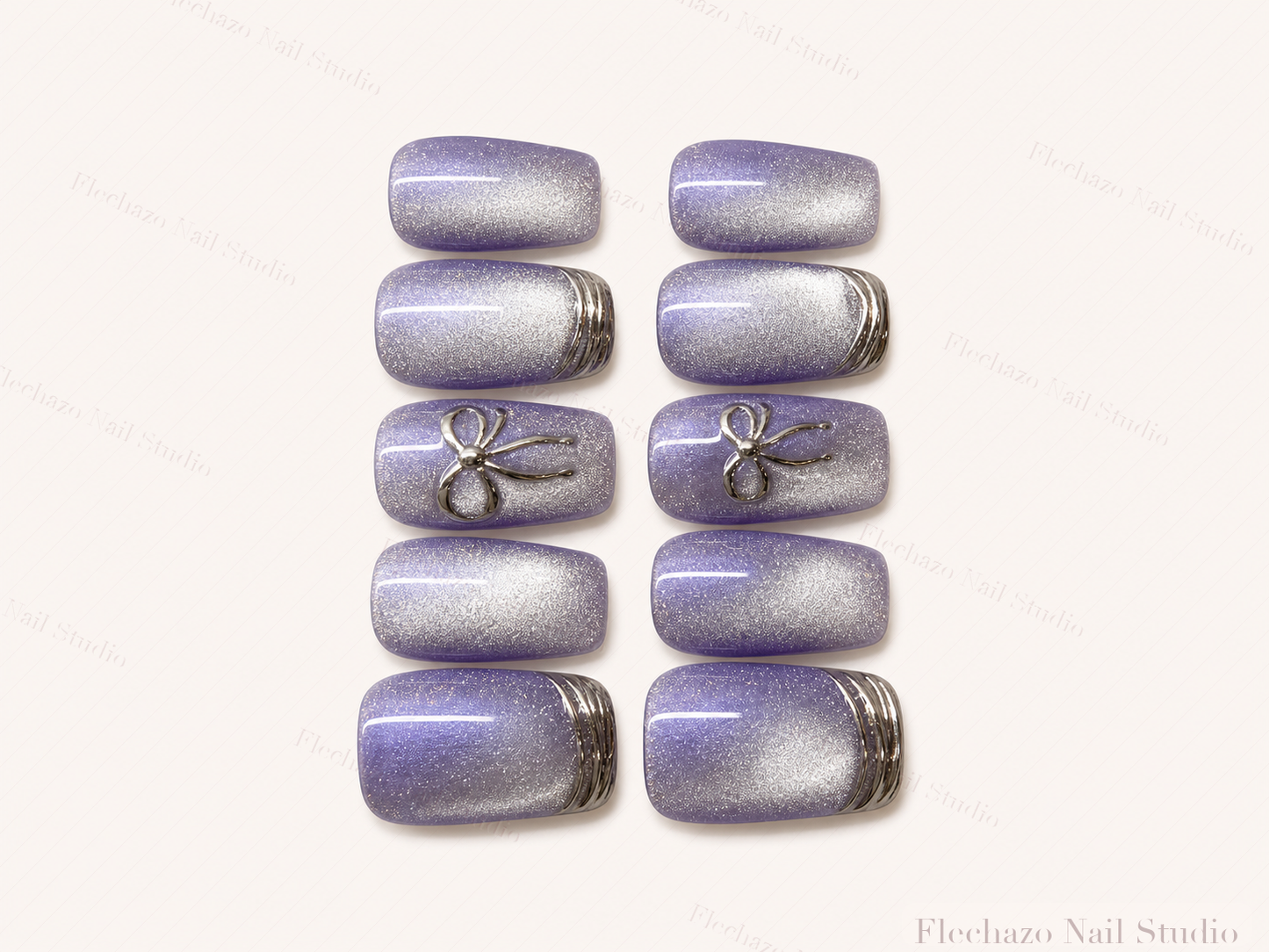 Lavender Cat Eye Butterfly Press-On Nails handmade press-on nail set, product view