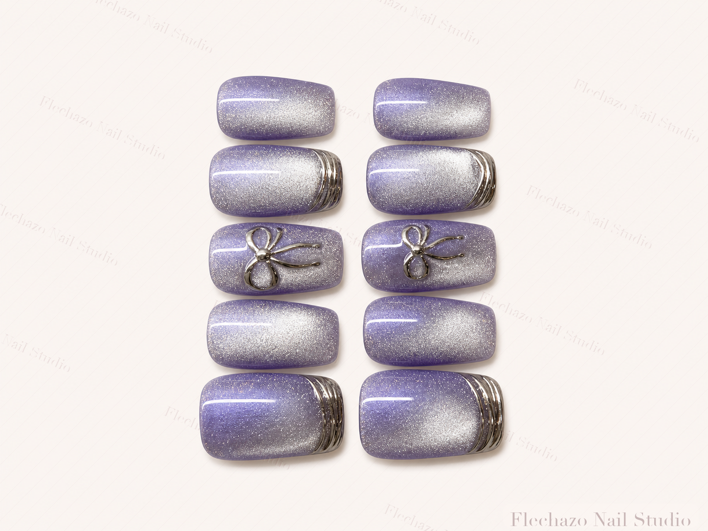 Lavender Cat Eye Butterfly Press-On Nails handmade press-on nail set, product view