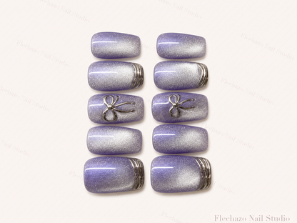 Lavender Cat Eye Butterfly Press-On Nails handmade press-on nail set, product view