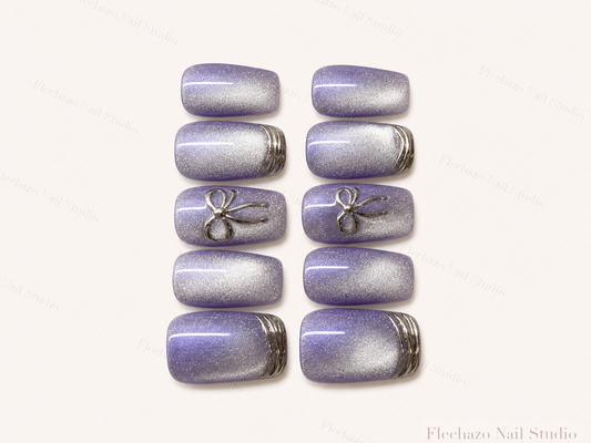 Lavender Cat Eye Butterfly Press-On Nails handmade press-on nail set, product view