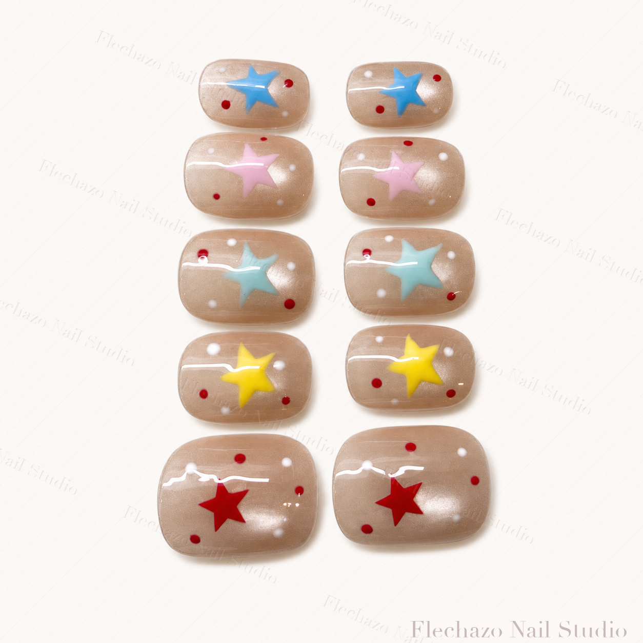 Nude Colorful Star Cloud Press-On Nails handmade press-on nail set, product view