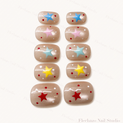 Nude Colorful Star Cloud Press-On Nails handmade press-on nail set, product view