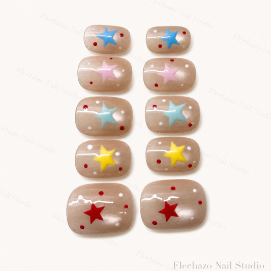 Nude Colorful Star Cloud Press-On Nails handmade press-on nail set, product view