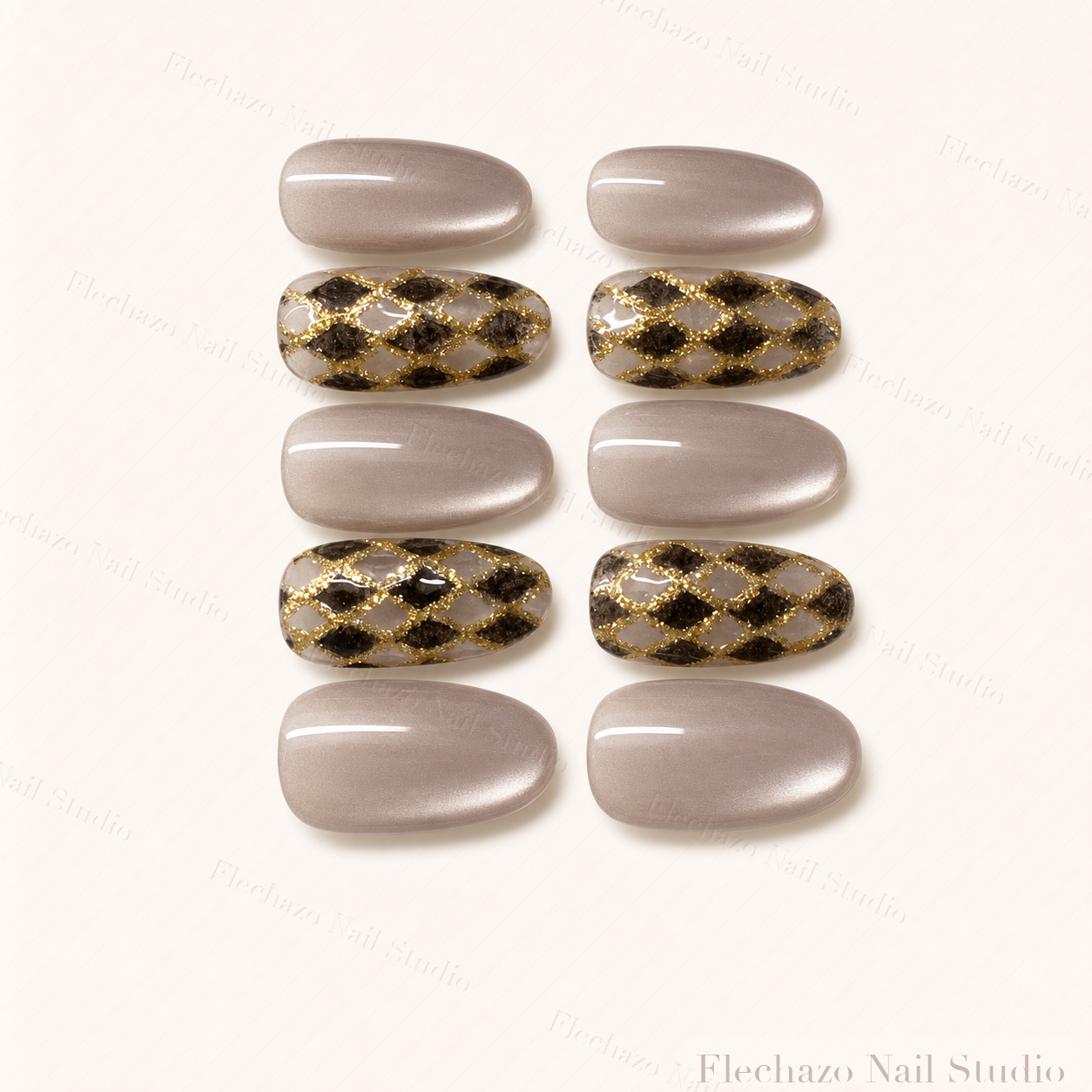 Taupe Gold Leopard Shimmer Press-On Nails handmade press-on nail set, product view