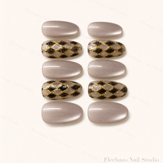 Taupe Gold Leopard Shimmer Press-On Nails handmade press-on nail set, product view