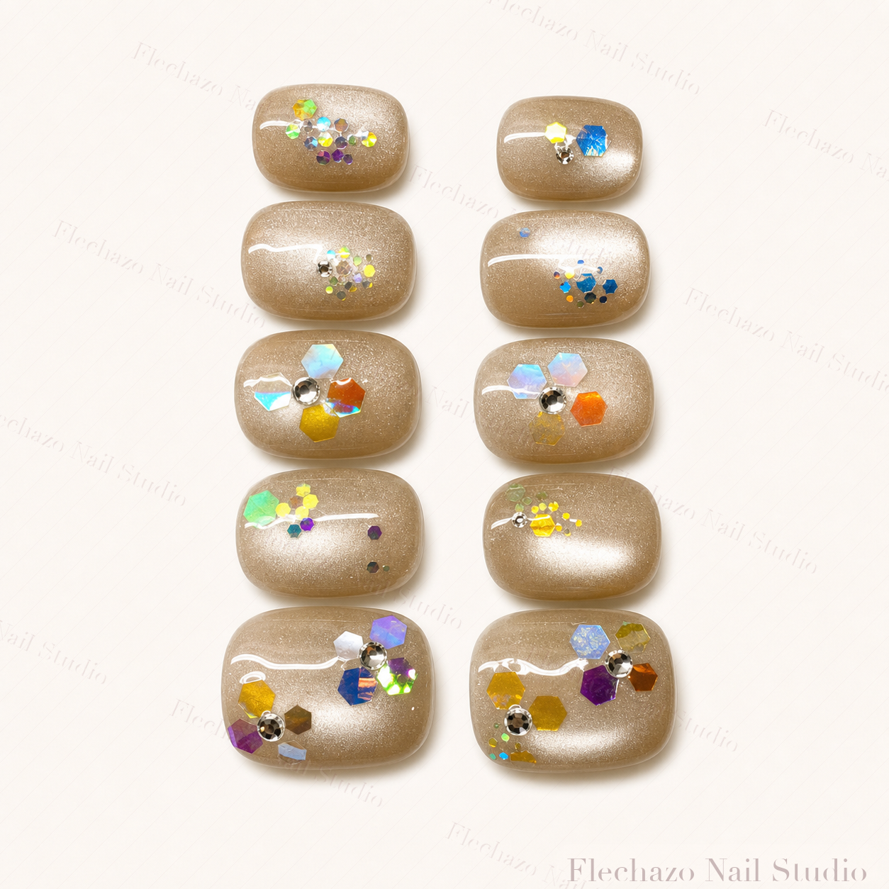 Champagne Confetti Floral Press-On Nails handmade press-on nail set, product view