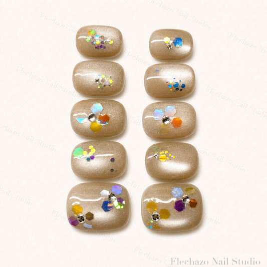 Champagne Confetti Floral Press-On Nails handmade press-on nail set, product view