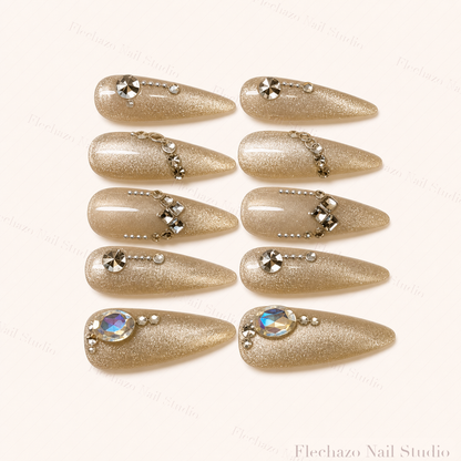 Champagne Pearl Celestial Stiletto Press-On Nails handmade press-on nail set, product view