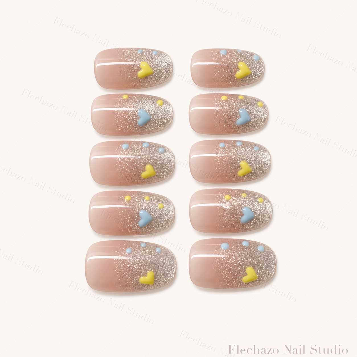 Nude Holographic Moon Star Press-On Nails handmade press-on nail set, product view
