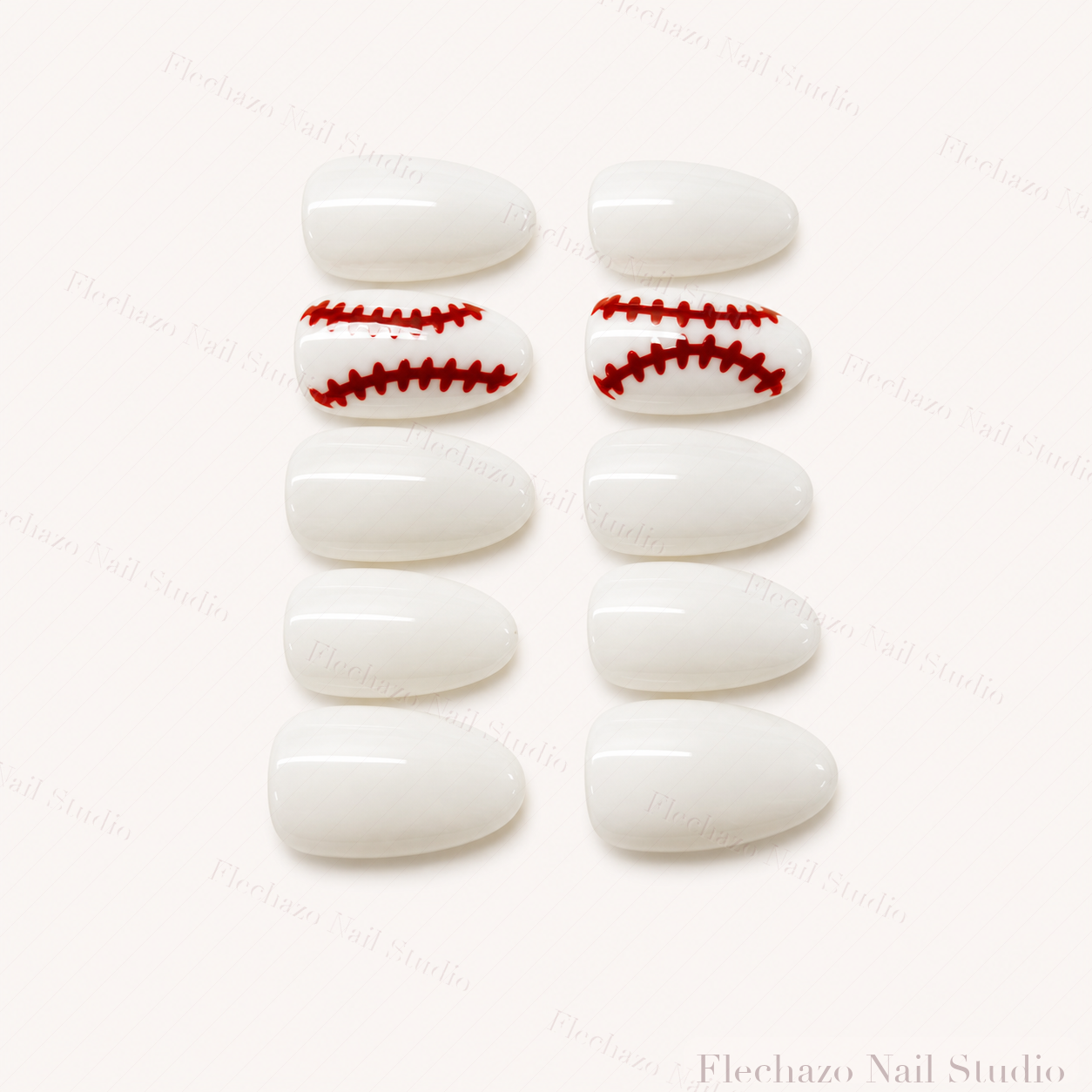 White Red Baseball Stitch Press-On Nails handmade press-on nail set, product view