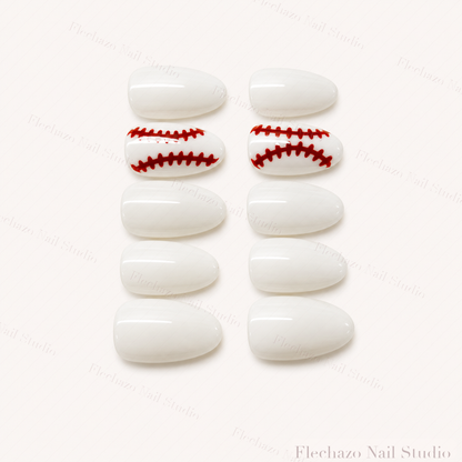 White Red Baseball Stitch Press-On Nails handmade press-on nail set, product view