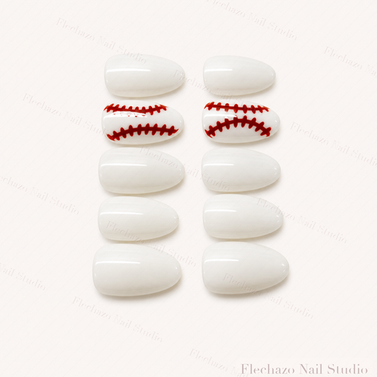 White Red Baseball Stitch Press-On Nails handmade press-on nail set, product view