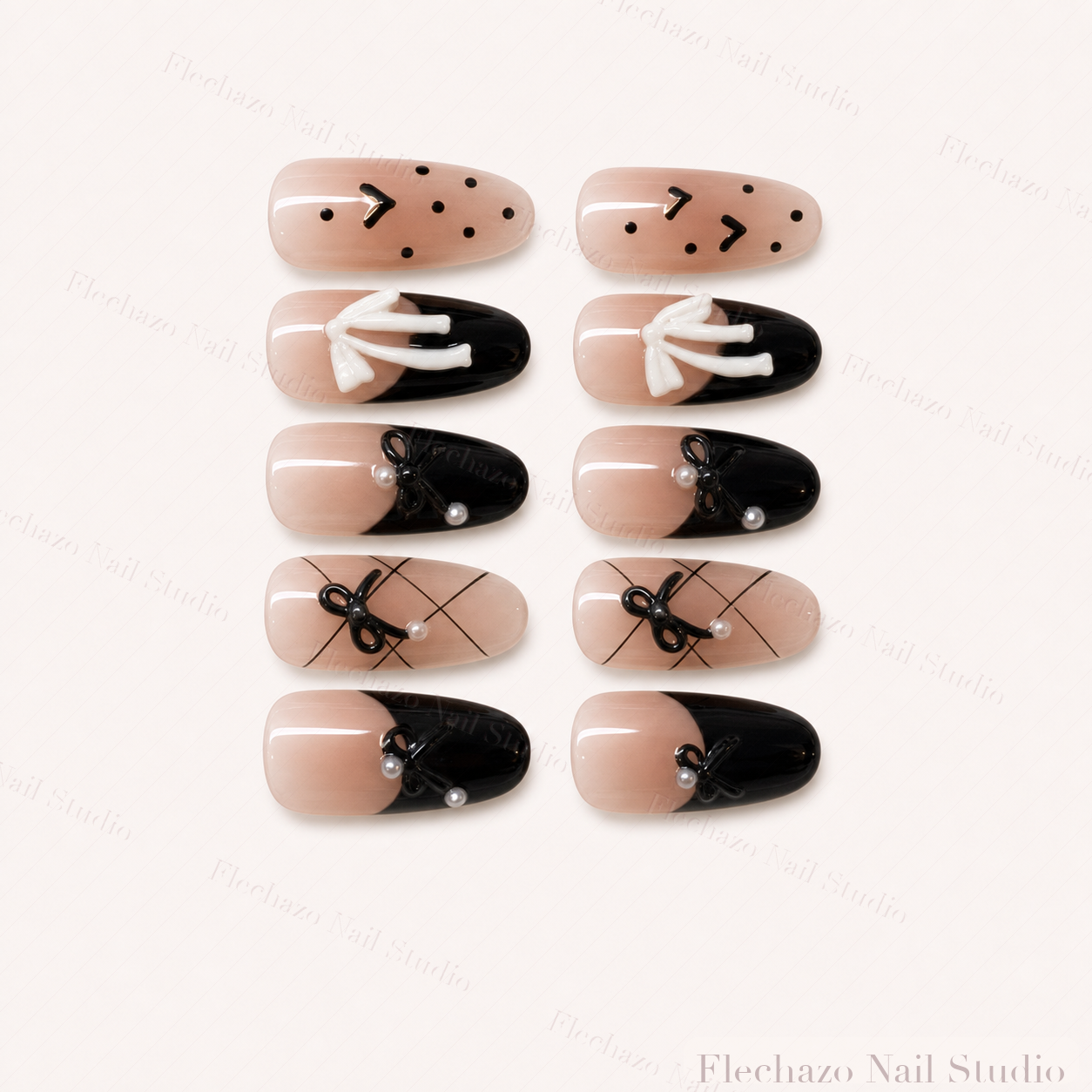 Black Pink Ribbon Graphic Press-On Nails handmade press-on nail set, product view