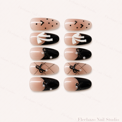 Black Pink Ribbon Graphic Press-On Nails handmade press-on nail set, product view