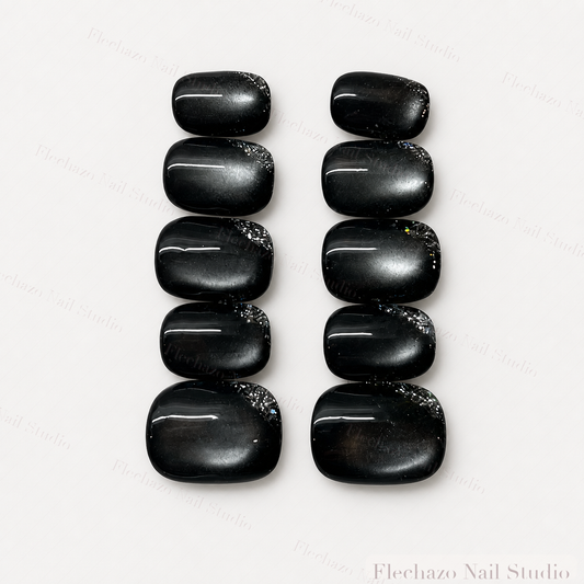 Glossy Black Minimalist Press-On Nails handmade press-on nail set, product view
