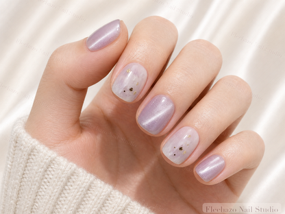 Lavender Pearl Dot Gradient Press-On Nails worn on a model hand
