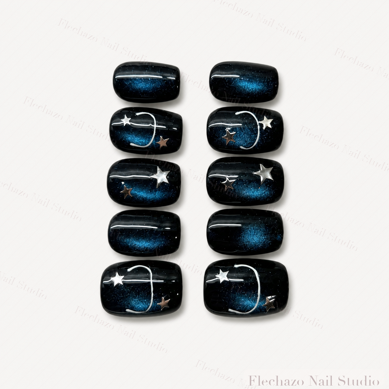 Midnight Blue Celestial Star Press-On Nails handmade press-on nail set, product view