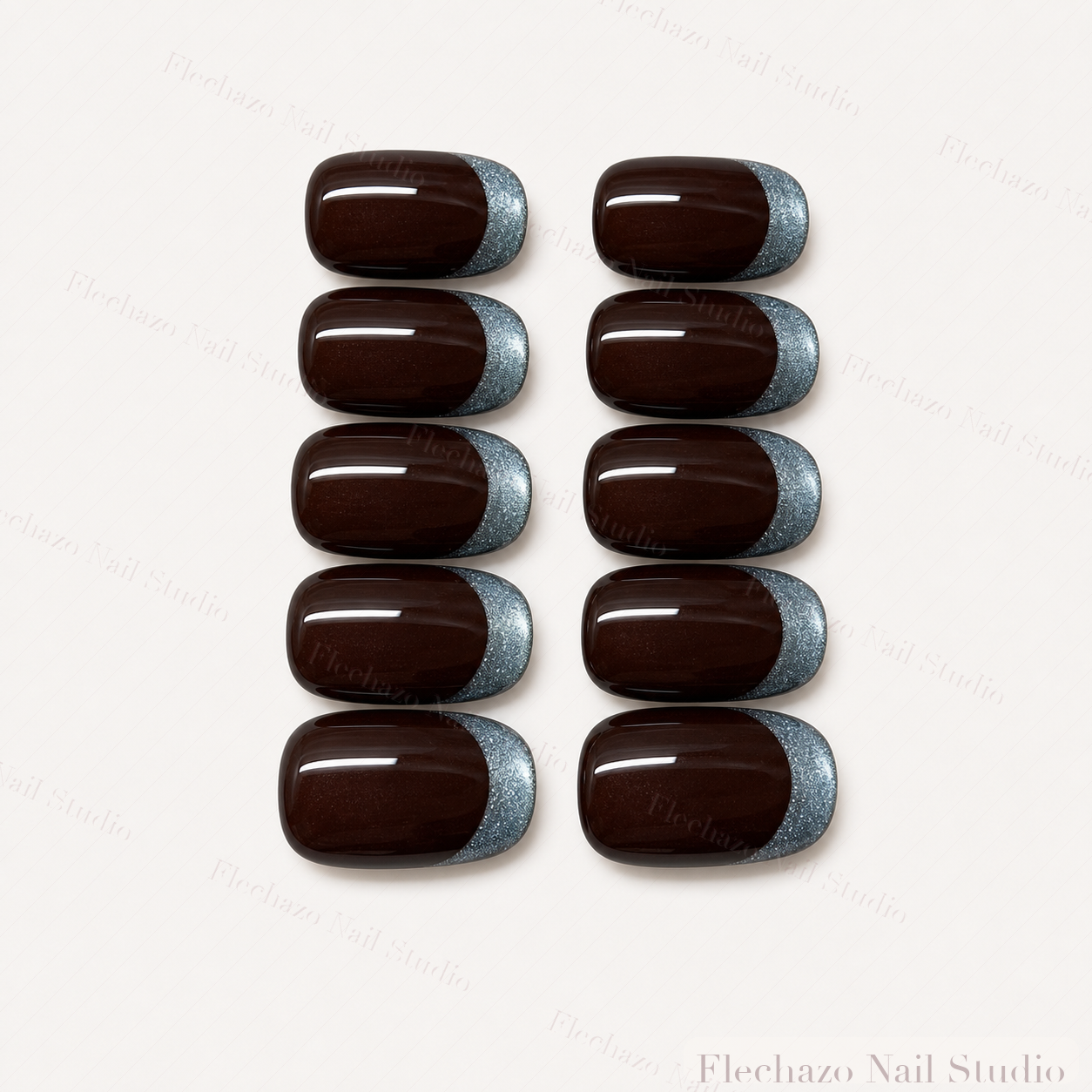 Espresso Brown Chrome Tip Press-On Nails handmade press-on nail set, product view