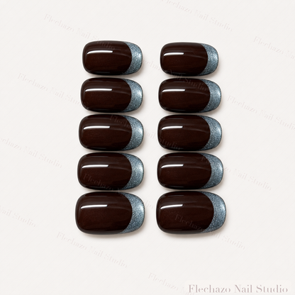 Espresso Brown Chrome Tip Press-On Nails handmade press-on nail set, product view