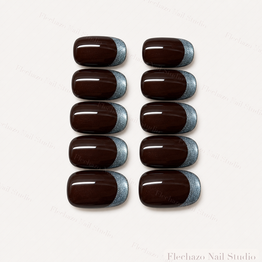 Espresso Brown Chrome Tip Press-On Nails handmade press-on nail set, product view