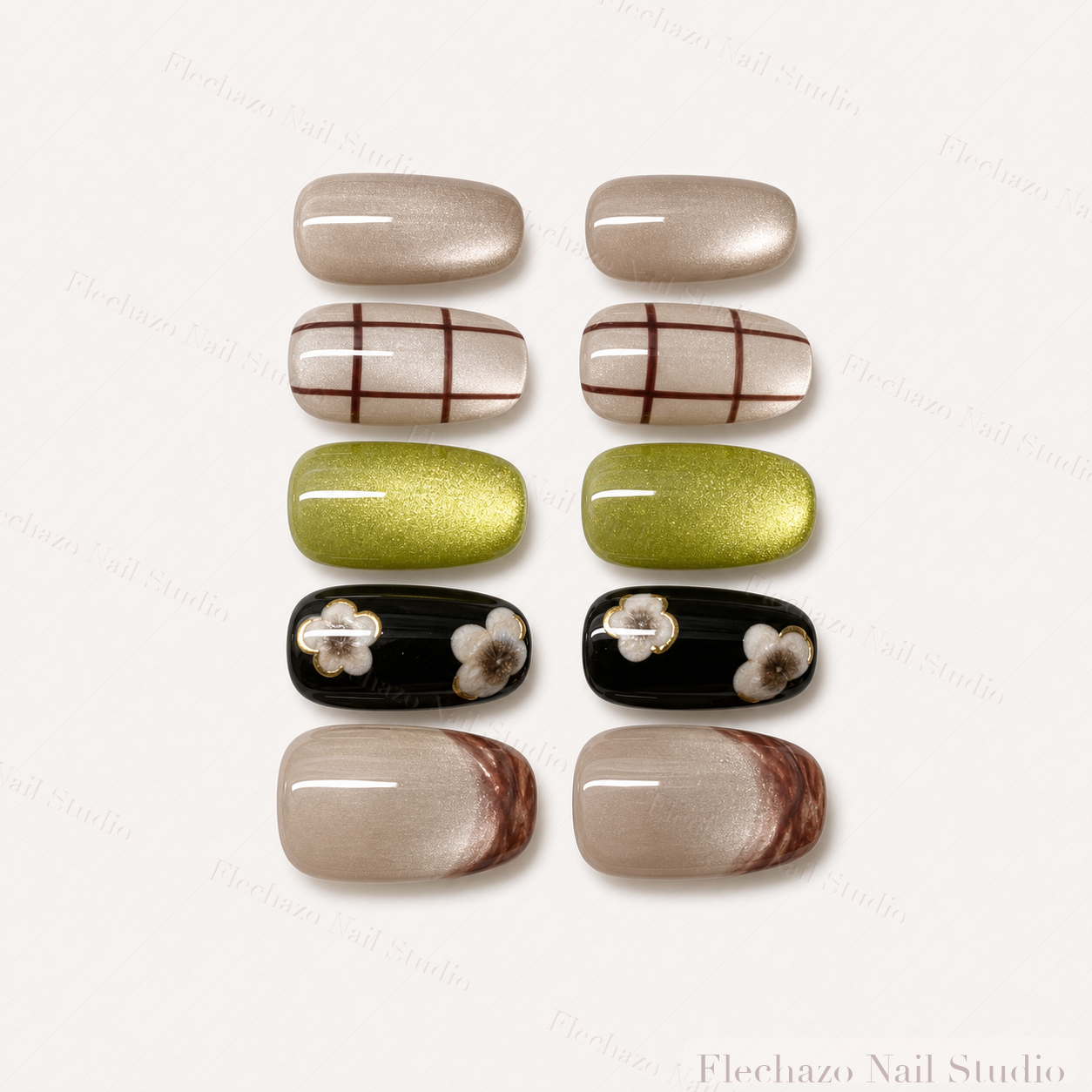Champagne Shimmer Soft Grid Detailing Press-On Nails handmade press-on nail set, product view