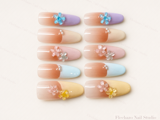 Translucent Nude Brown Gradients Soft Press-On Nails handmade press-on nail set, product view