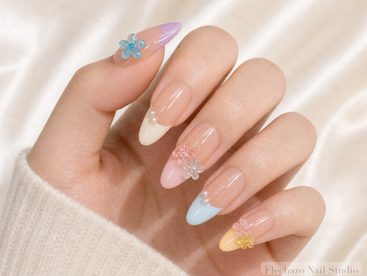 Translucent Nude Brown Gradients Soft Press-On Nails worn on a model hand