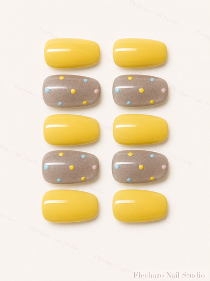 Raised Multicolor Dot Smooth Gel Press-On Nails handmade press-on nail set, product view